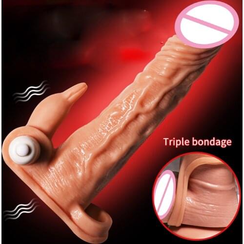 Bullet Vibrating Penis Enlargement Sleeve Sex Toys Reusable Condom Penis Extender Cock Sleeve Dick Sleeve For Men Adult Products