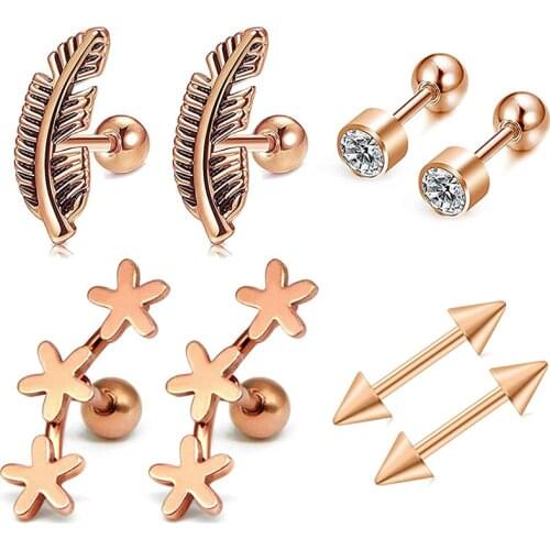 16 Gauge Stainless Steel Cartilage Stud Earring Forward Helix Earring for Women Girls CZ Opal Tragus Daith Piercing Set