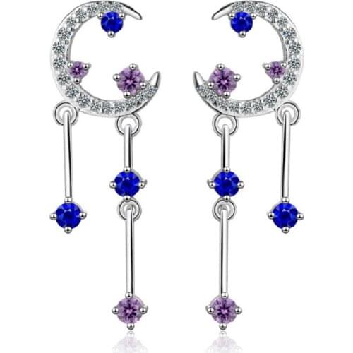 925 Silver Starry Sky Earrings Wild Long Sparkling Zircon Earrings Design Niche Cold Wind Earrings