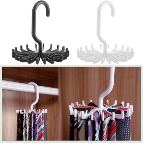 Neck Tie Holder Space Saving Multifunction 1 PC Plastic 20 Hooks 360 Degree Rotating Belt Rack Neck Tie Hanger