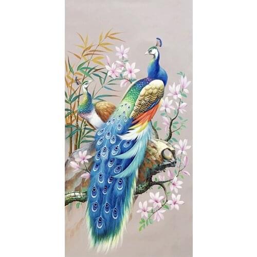Blue Peacocks Flower Diamond Painting Vertical Version Round Full Drill Animal DIY Mosaic Embroidery 5D Cross Stitch Home Decor