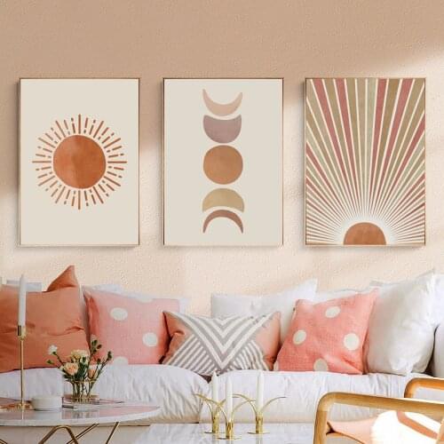 Nordic Abstract Landscape Sun and Moon Scene Boho Canvas Painting Wall Art Pictures Posters for Living Room Home Decor No Frame