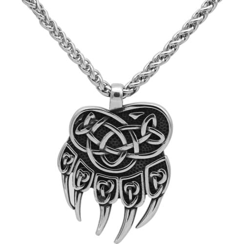 Nordic viking Wolf paw necklace valknut stainless steel viking jewelry men with valknut gift bag