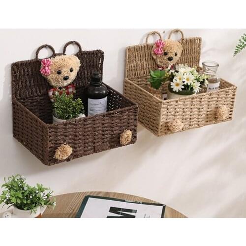 Straw And Willow Storage Basket Organizers Storage Wicker Baskets Rattan Basket Room Decor Sundries Wall Shelf Household Items