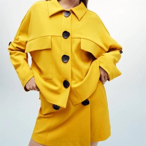 TRAF Women 2021 Fashion Patch Pocket Shirt Top Lapel Short Cuffs Buttoned Long Sleeve Jacket Streetwear