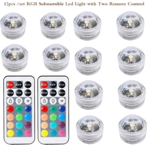 12pcs /set Mini Waterproof RGB Submersible Led Light Remote Control Underwater Night Lights for Vase/aquarium/bath Tank