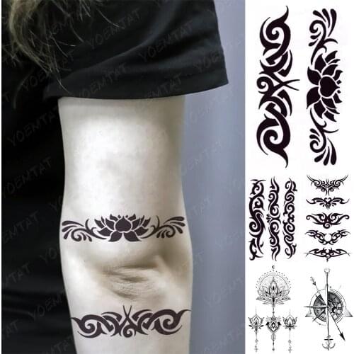 Waterproof Temporary Tattoo Sticker Black Line Totem Compass Kids Arm Tatto Human Body Art Flash Realistic Tatoo Women