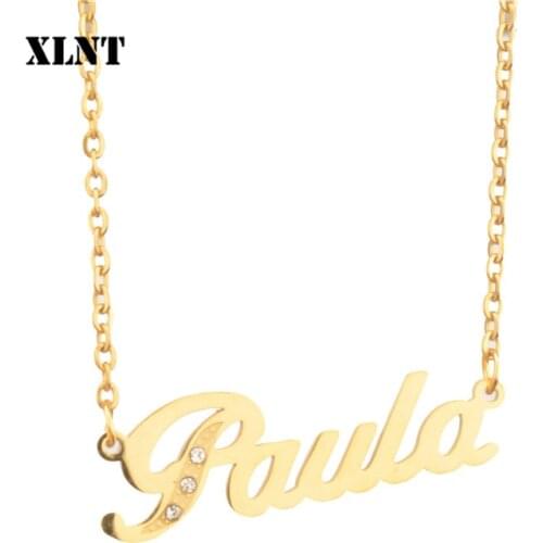 XLNT Paula Name Necklace Stainless Steel Custom Name Couple Necklace Personalized Pendant Necklace Jewelry Best Friend Gift