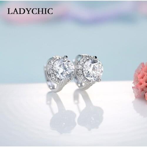 LADYCHIC New Arrival Round Earrings Stud Micro Inlay AAA Cubic Zircon Silver Color Small Earring Jewelry Wholesale LE1021