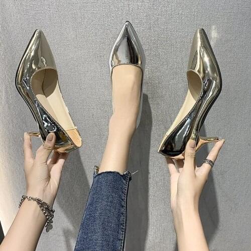 Women Sexy Thin High Heels Pointed Patent Leather Sandals Casual Comfortable Office Shoes Fashion Dress Party High Heel Sandals