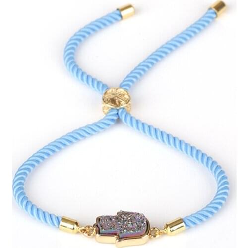 2019 New Style Red/Blue/Black Handmade Braided Rope Adjustable Bracelets for Women Druzy Stone Palm Accessories Pulseras Mujer