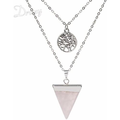 Druzy Maxi Necklace Women Jewelry Fashion Choker Necklace Alloy Life Tree Art Geometric Semi Precious Stone Pendant Necklace