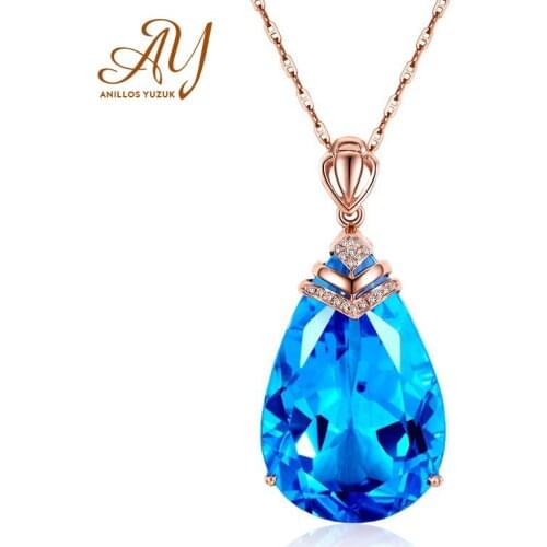 Anillos Yuzuk Pear Topaz Pendant Necklace 925 Sterling Silver For Women Cushion-Cut Genuine Sky Blue Stone Fine Jewelry Gift