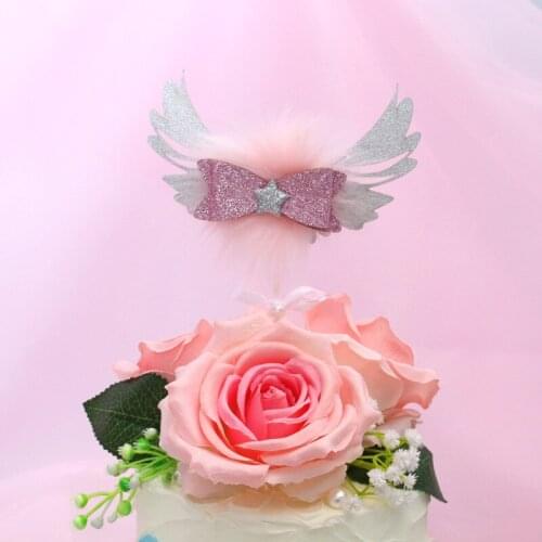 1PC Glitter Pink Bow-Knot Cupcake Top Flag Glitter Star Birthday Decor Cake Supplies Gold Shiny Heart Angel Wings Cake Toppers