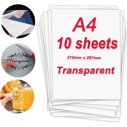 10 Sheets A4 Printable Sticker Paper Transparent Vinyl Sticker Printer Paper Clear Self-adhesive Paper for Inkjet Laser Printer