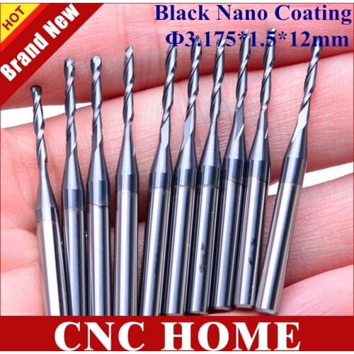 10pcs 3.175*1.5*12mm Black Nano Coating Carbide Two Double Flute CNC Router Bit Ball Nose End Mill Milling Cutter 3D Relief