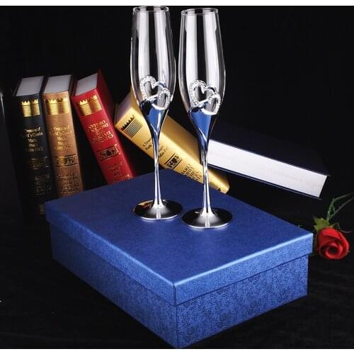 2 PCS /Set Crystal Wedding Toasting Champagne Flutes Glasses Drink Cup Party Marriage Wine Decoration Cups For Parties Gift Box
