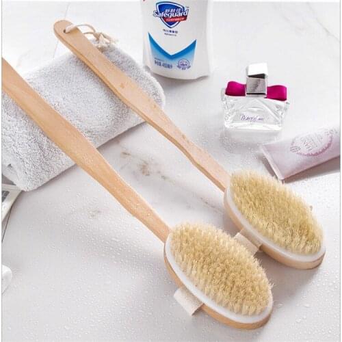 41cm 2-in-1 Natural Bristles Brush Scrubber Long Handle Wooden SPA Shower Brush Bath Body Massage Brushes Back Easy Clean