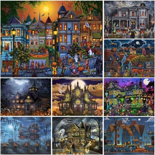 DIY Diamond Painting Halloween House Cross Stitch Full Square 5D DIY Diamond Embroidery Landscape Mosaic Home Decor Wall Sticker