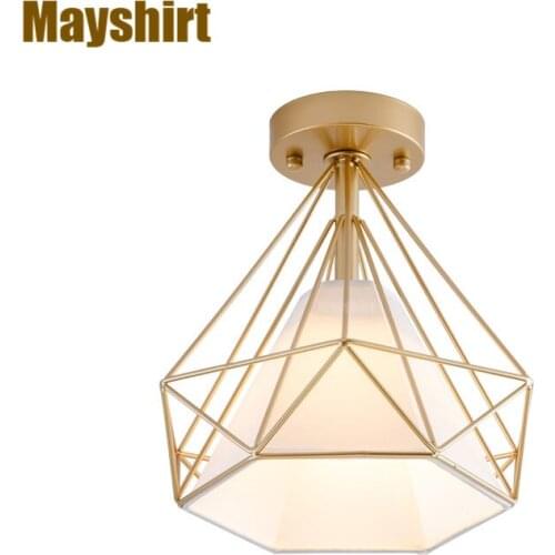 Diamond Ceiling Light Modern Gold Bird Cage Kitchen Lights Ceiling Lighting Bedroom Living Room Metal Led Hanging Lamp Art Decor