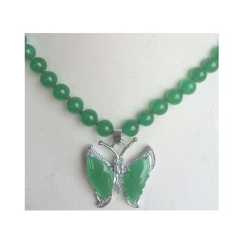 Free shipping Wholesale HH##HH##> New 8mm natural Green Butterfly Pendant Necklace 18"