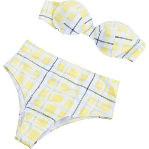 Strapless Bikinis 2020 Women Tube Top Push up Bikini Thong High Waist Lining the Chest Padded Womens Printing Swimsuits