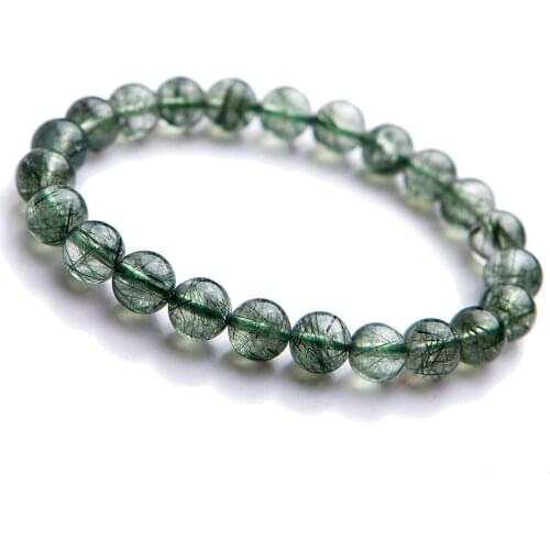 Genuine Natural Green Hair Rutilated Quartz Bracelet 8mm Brazil Round Beads Woman Anniversary Crsytal Fashion Bracelet AAAAA