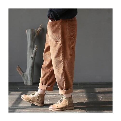 Baggy Corduroy Pants Elastic Waist Warm Loose Casual Pants Women Vintage Wide Leg Hip Hop Streetwear Joggers Thicken Trousers