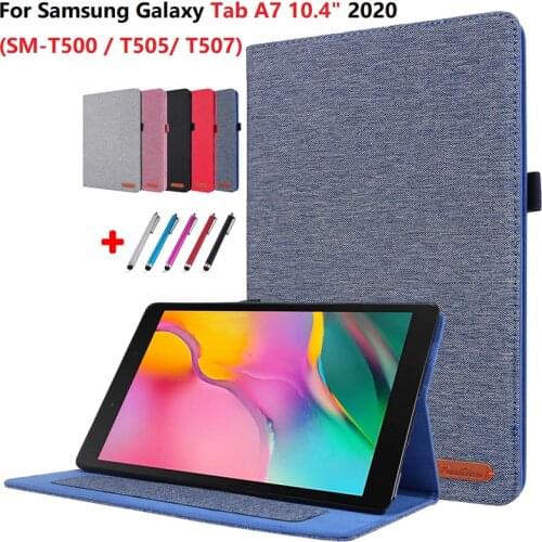 For Samsung Galaxy Tab A7 Case 10.4 2020 T500 SM-T500 Cowboy Cloth Solid Book Back Cover For Samsung Galaxy Tab A7 A 7 Caqa +Pen