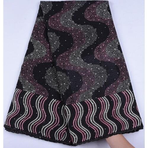 Black Nigerian Voile Lace In Switzerland Fashion Swiss Cotton Lace Fabric Stoned Cotton Lace Fabric For Nigerian Dress F1662