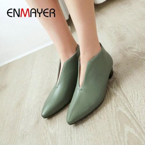 ENMAYER Luxury Shoes Women Designers Square Heel Pointed Toe Casual Slip-On Pumps Women Shoes Mules Fashion Ladies Shoes