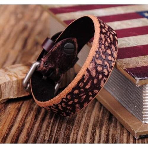 G362 Brown Stylish Vintage Textured Leather Wrap Wristband Bracelet Cuff Mens New