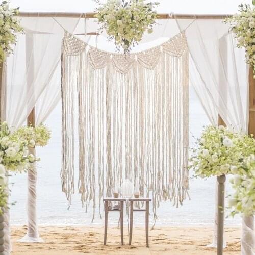 H70*W60CM Macrame Curtain Tapestry Handmade Cotton Home Wall Hanging Photo Backdrop DIY Room Rustic Wedding Party Decoration