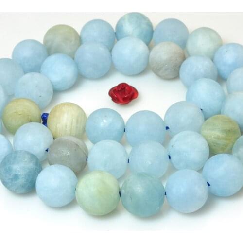 ICNWAY Natural 8mm 10mm Aquamarine Gemstone Frosted Round Loose Beads DIY Bracelet Necklace Earrings Making Jewelry 15inch