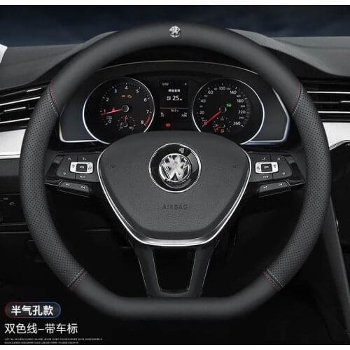 Leather Car Steering-wheels Cover Car-styling Accessories 38cm for Volkswagen VW Atlas Teramont Cross Golf wagon AllTrack Touran