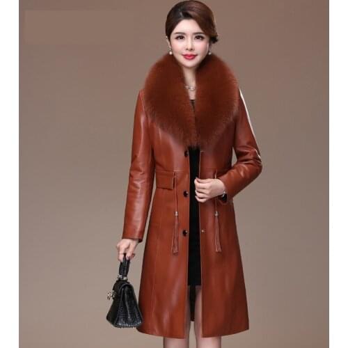Luxury clothes Sheepskin coat for women natural Real leather jacket Fox fur collar womens genuine leather jacket Long coat 4382