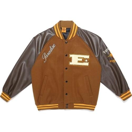 Mens Baseball Jackets Letter Embroidery Patchwork Varsity Jacket Vintage Harajuku Chaquetas Oversized PU Sleeve Bomber Jacket