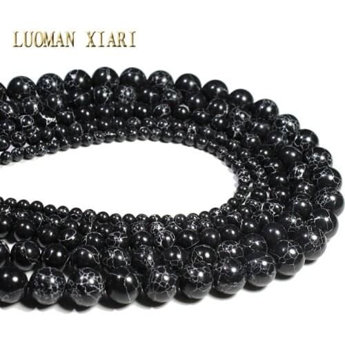 New Black Synthesis Turquoises Stone Round Beads For Jewelry Making DIY Bracelet Necklace Material 4/6/8/10/12 mm Strand 15