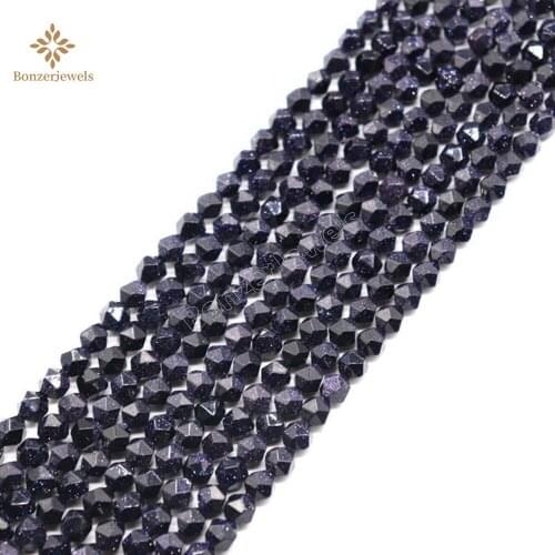 Wholesale Diamonds Natural Cut Blue GoldStone Quartzs Star Polygon Faceted Beads For Diy Jewelry Making Handmade Gifts 6/8/10MM