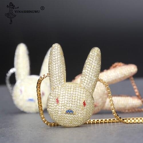 Miami Bad Bunny Pendant Necklace Iced Out AAA Cubic Zirconia Bling Mens Women Hip Hop Rock Jewelry For Gifts Naszyjnik Wisiorek
