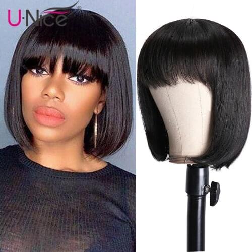 Unice Hair Short Human Hair Wigs Bob Hair Wig Human Hair Wigs With Bangs Brazilian Straight Hair Wig For Black Women Cheap wigs
