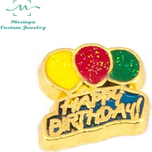 10 pcs Gold Color happy birthday floating charms for glass locket FC1412.Min amount $15 per order mixed items