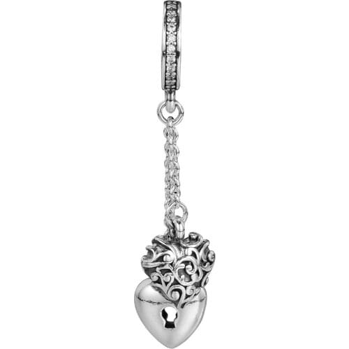 Fits Pandora Bracelets Lock & Heart Dangle Charm Genuine 925 Sterling Silver Beads for Women Jewelry Making kralen berloques