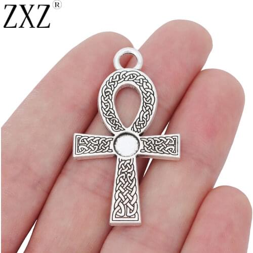 ZXZ 10pcs Tibetan Silver Egyptian Ankh Cross Charms Pendants for Jewelry Making Findings 47x27mm