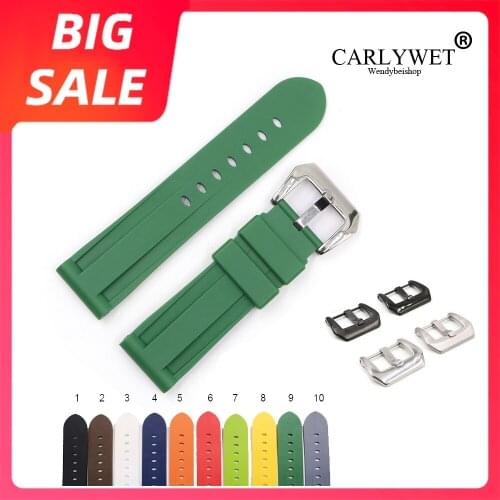 CARLYWET 22 24mm Top Luxury Watch Band For Panerai Luminor Pure Brown Waterproof Silicone Rubber Replacement Watchbands Strap