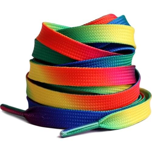 New 2Pair Rainbow shoelaces Gradient Print Flat Canvas Shoe shoelace child women men Casual Colorful Shoelaces Shoe Accessories