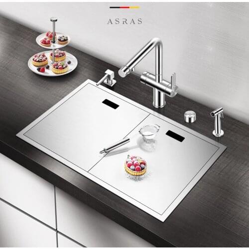 ASRAS 6443Y Double Cover Hidden Kitchen Sink New Cloaking 304 Stainless Steel Thickness Handmade Brushed Single Sink