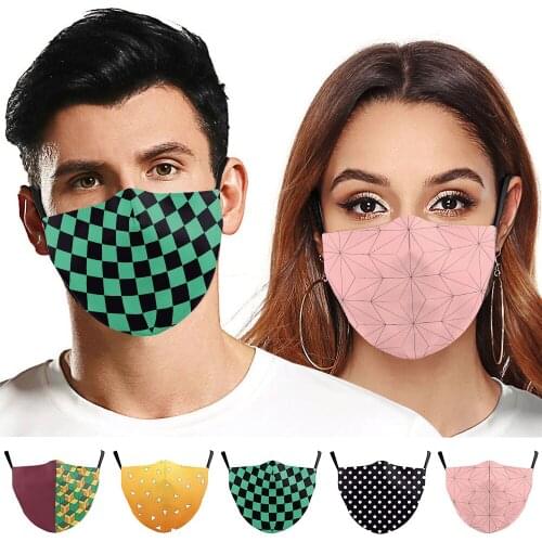 Halloween Funny Women Men Cosplay Masks Demon Slayer Clothes Face Mouth Scarf Decoration Dustproof Reusable Cotton Adult Mask