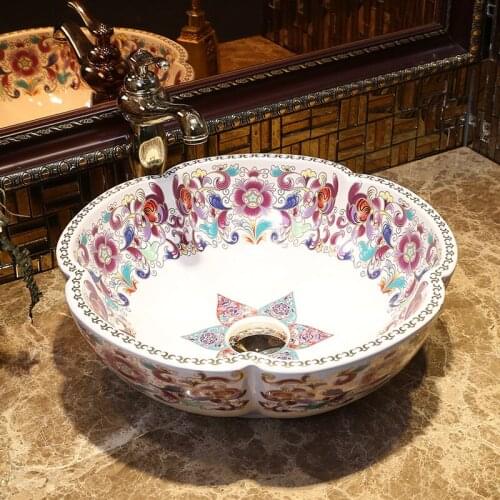 Bathroom Counter Top Wash Basin Cloakroom Hand Painted Vessel Sink bathroom sink porcelain sink with countertop
