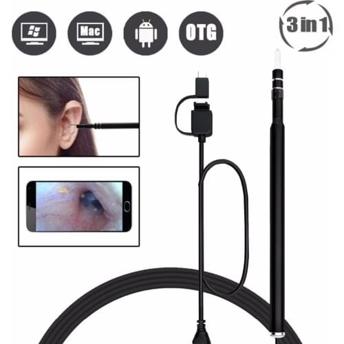 Type-C 3in1 USB OTG Visual In Ear Cleaning Endoscope Spoon Earpick Diagnostic-Tool Android 720P Camera Otoscope Borescope Tool